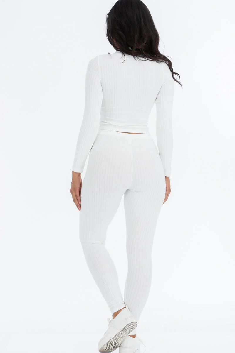 Ribbed Mock Neck Long Sleeve Top & Leggings Set (CAPELLA)