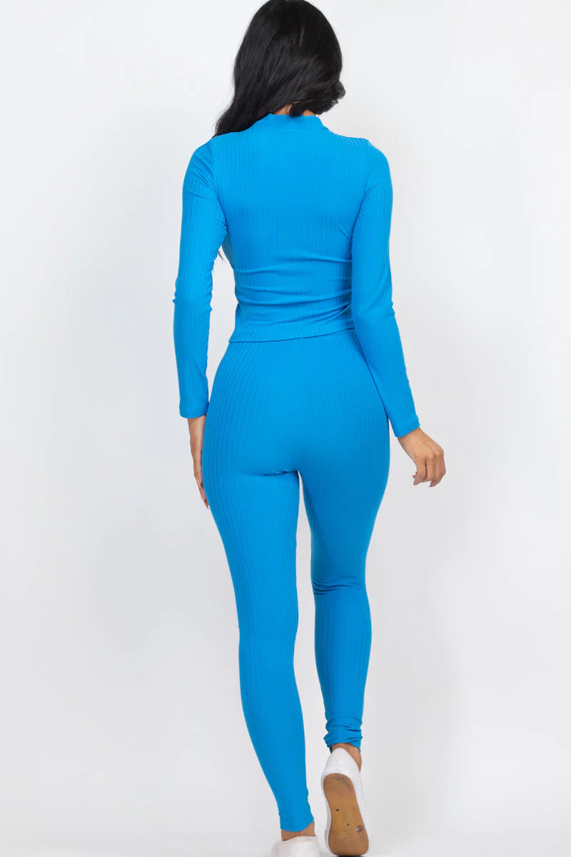 Ribbed Mock Neck Long Sleeve Top & Leggings Set (CAPELLA)