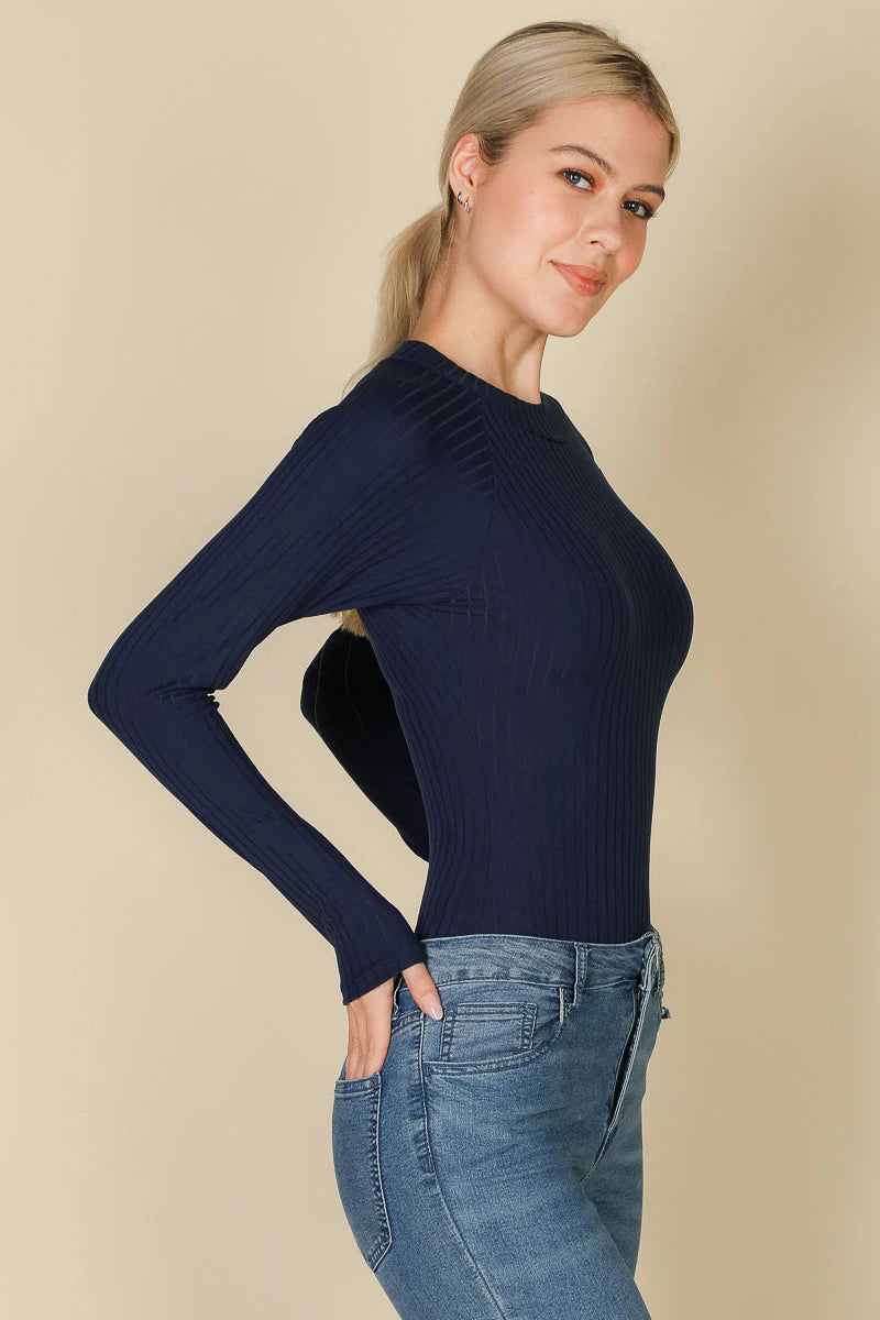 Ribbed Long Sleeve Mock Neck Bodysuit (CAPELLA)