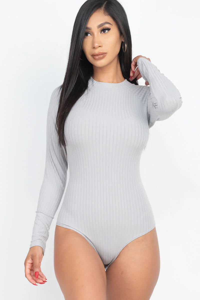 Ribbed Long Sleeve Mock Neck Bodysuit (CAPELLA)