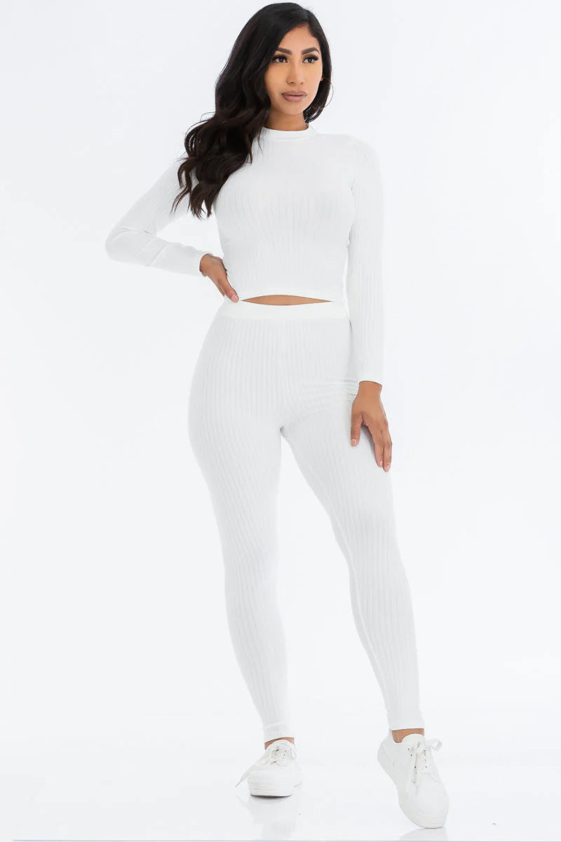 Ribbed Mock Neck Long Sleeve Top & Leggings Set (CAPELLA)