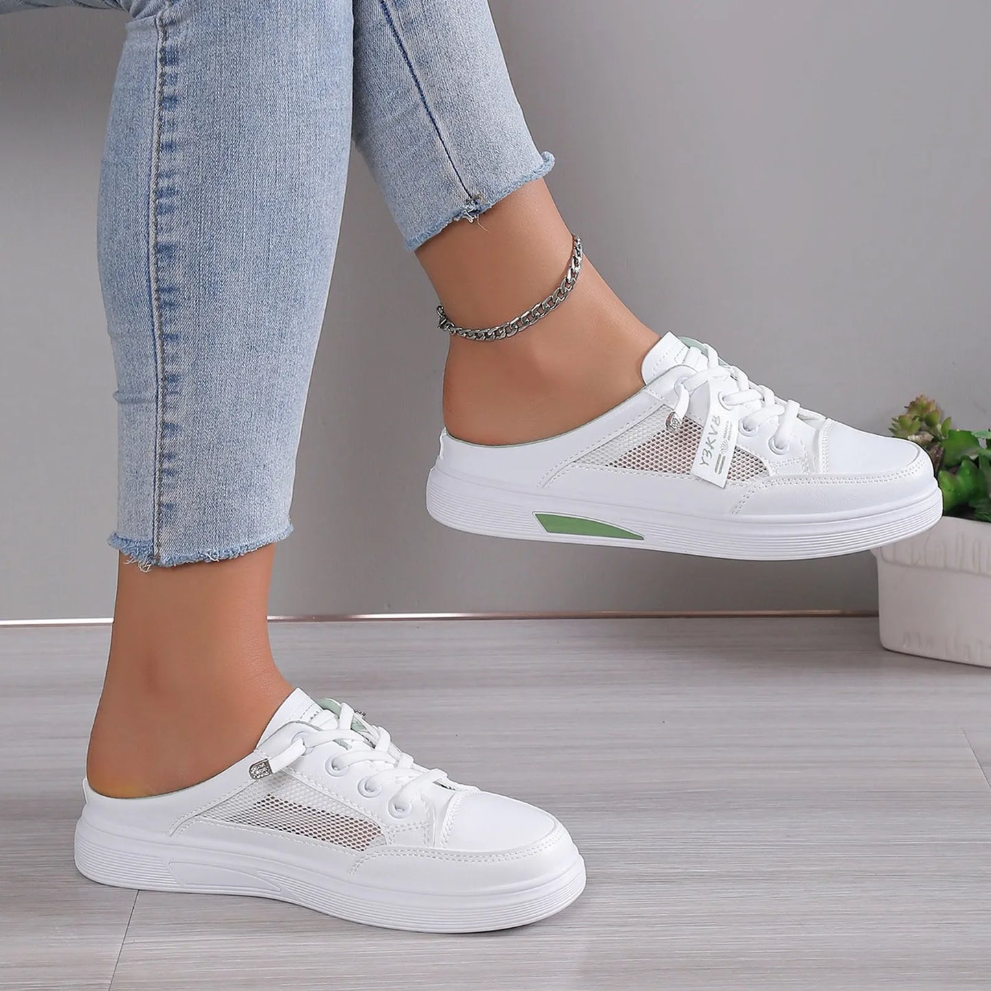 White Shoes for Women Slip-On Thick Soles Mesh Surface Sneakers Breathability Casual Comfort Air Mesh Shoes Platform Footwear