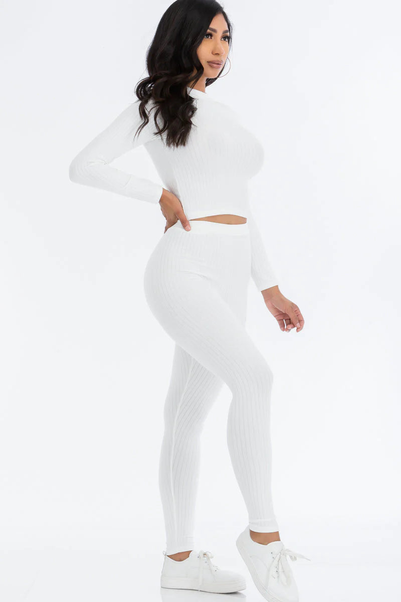 Ribbed Mock Neck Long Sleeve Top & Leggings Set (CAPELLA)