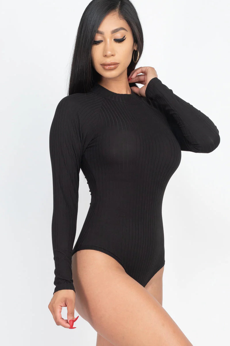 Ribbed Long Sleeve Mock Neck Bodysuit (CAPELLA)