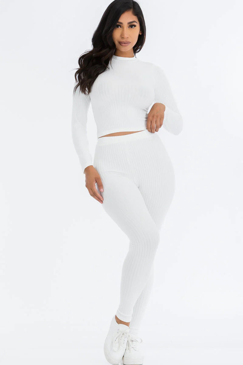 Ribbed Mock Neck Long Sleeve Top & Leggings Set (CAPELLA)